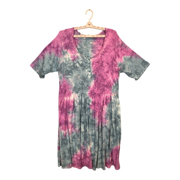 Torrid Tie-Dye Pink & Blue Midi Casual Spring Pockets Fit N Flare Dress‎ Size 2X - Picture 1 of 8